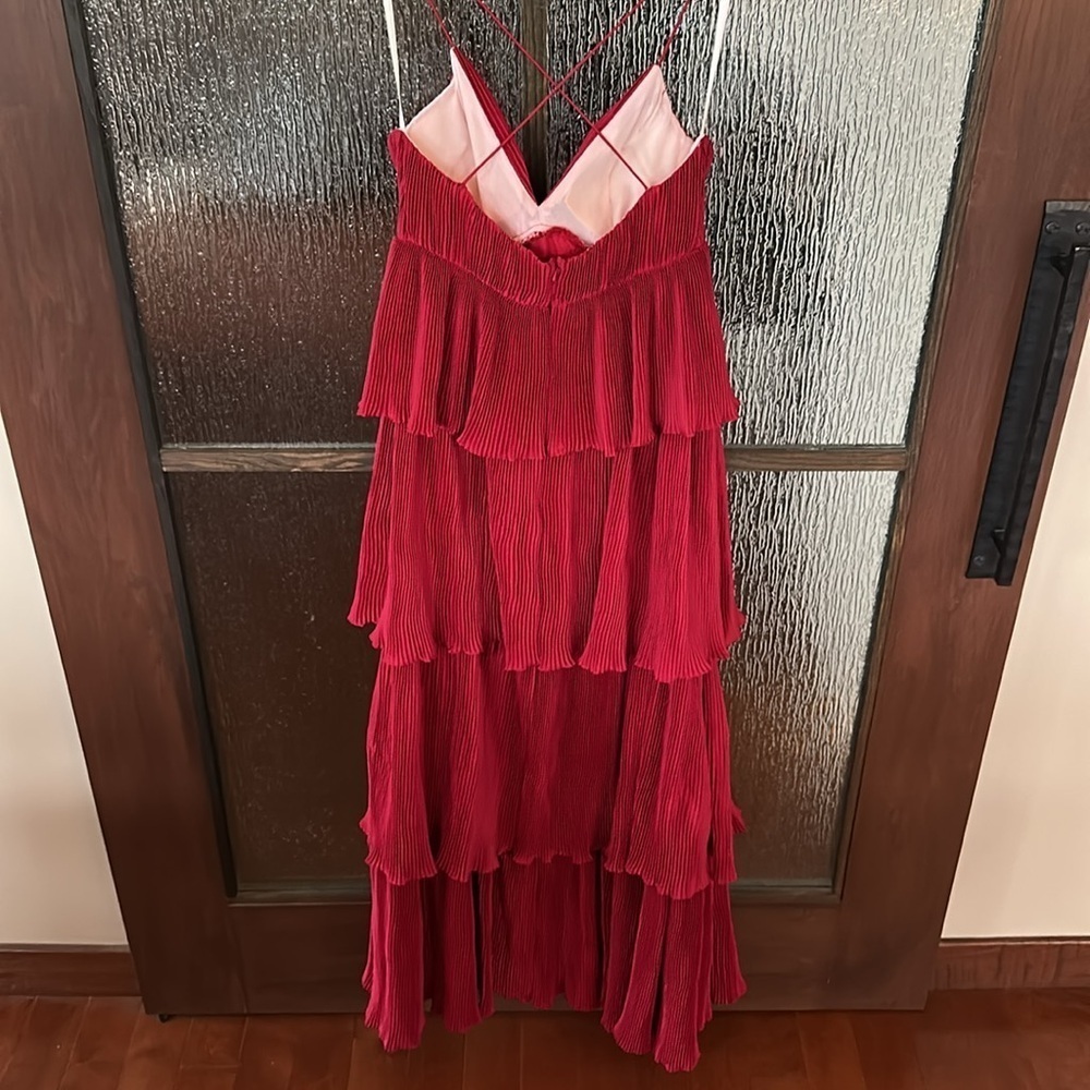 MAC DUGGAL 49083 SPAGHETTI STRAP RUFFLE LAYERED MAXI RED GOWN sz 4 - Picture 11 of 11